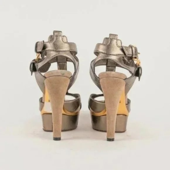 Gucci Metallic Silver Leather Platform Sandals - Picture 3 of 8